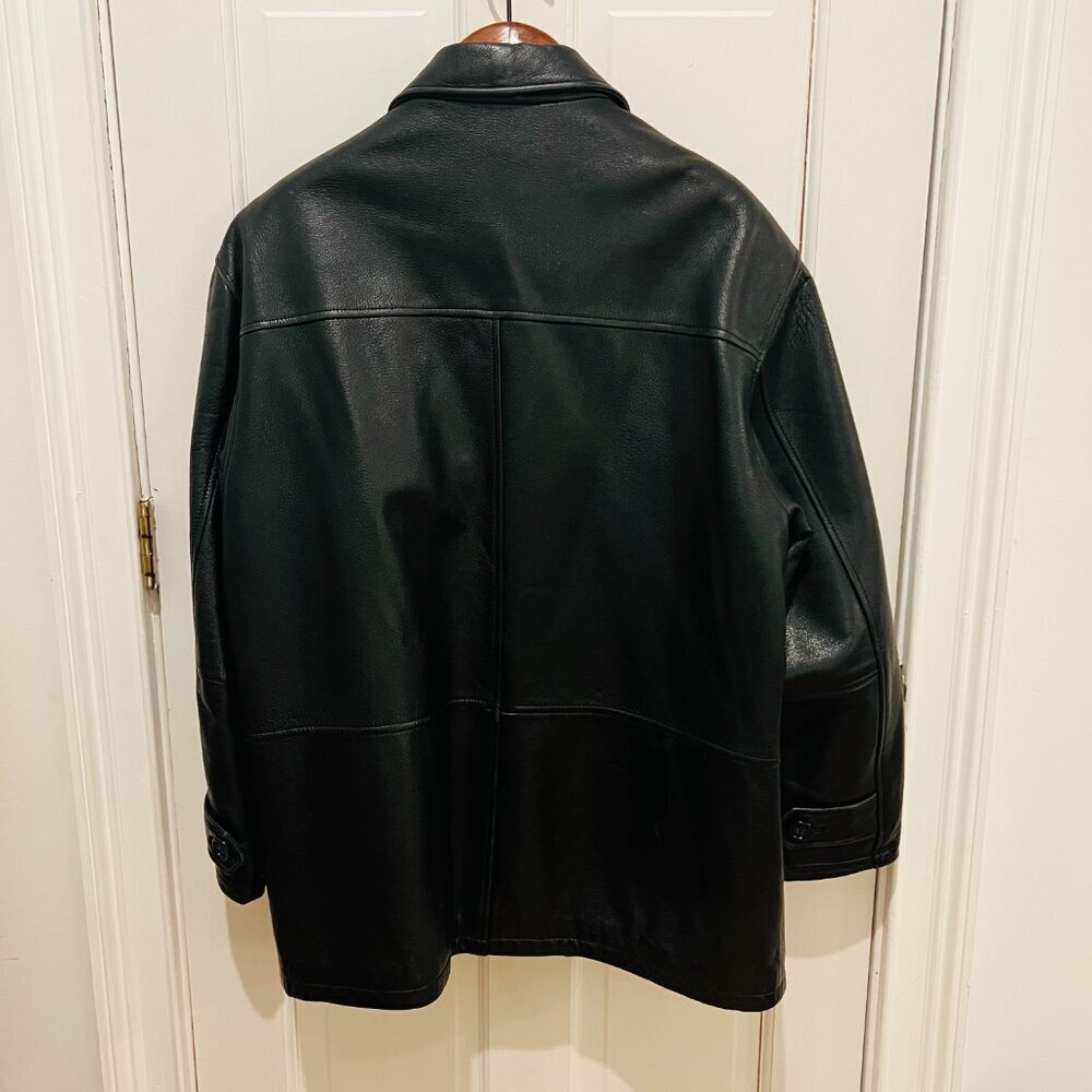 Vintage 90's Perry Ellis Mens Classic Heavyweight Leather Jacket Black Large - Picture 13 of 16